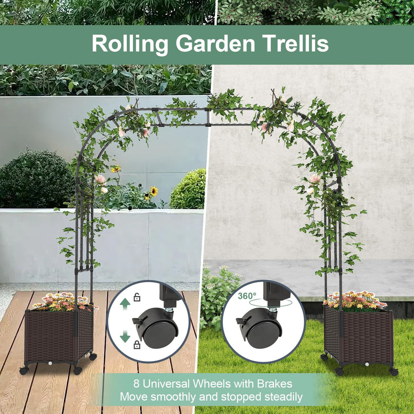 Giantex 6.6 FT Garden Arch with Trellis & 2 Planter Boxes