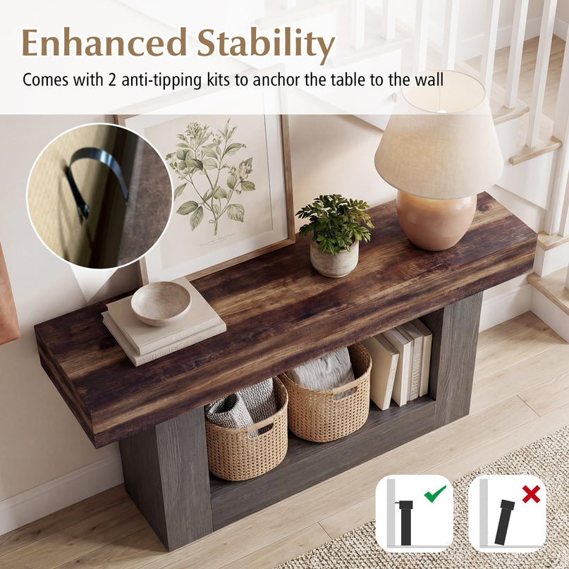 Console rustique Giantex de 160 cm avec étagère de rangement - Marron rustique