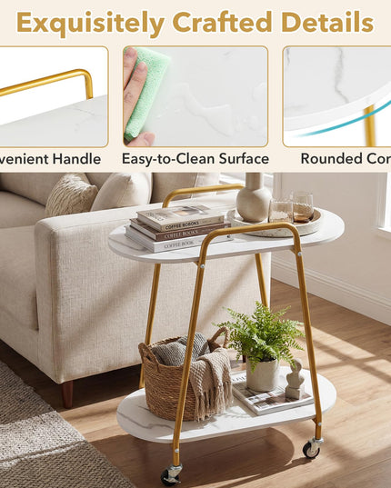 Giantex 2-Tier Gold Rolling Cart for Home Kitchen