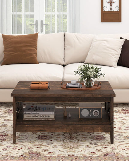 Giantex Farmhouse Coffee Table 2-Tier Center Table