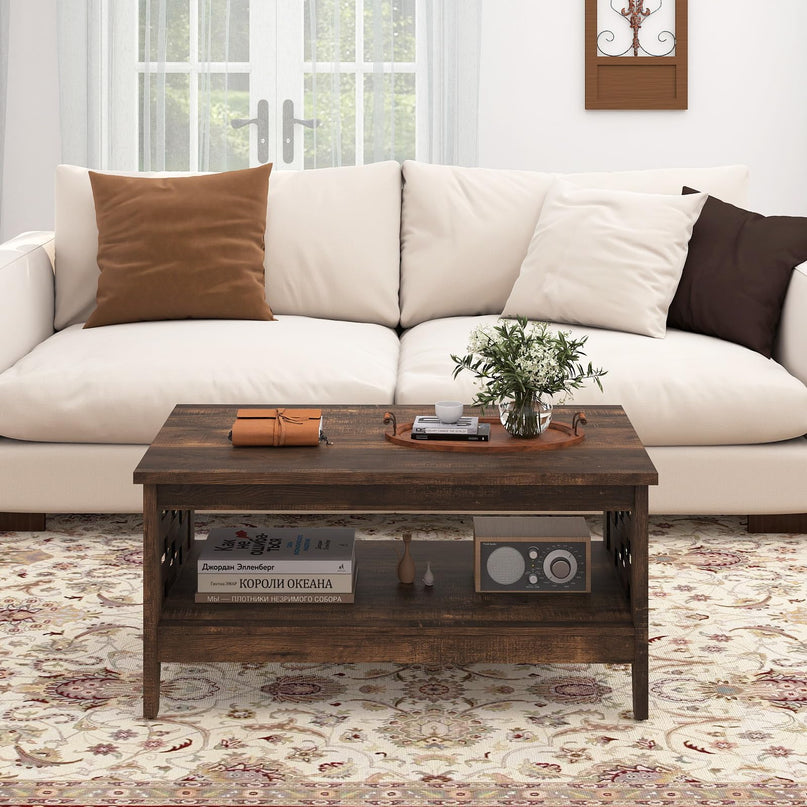 Giantex Farmhouse Coffee Table 2-Tier Center Table