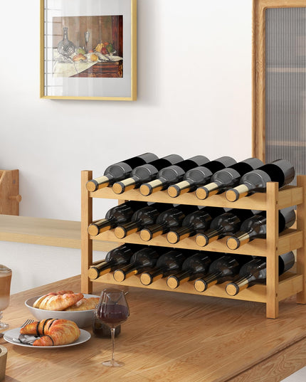 Giantex Bamboo Wine Rack, 3 Tier 18 Bottle Wine Storage Cabinet Shelf, Small Wine Rack Bottle Organizer Freestanding Counter