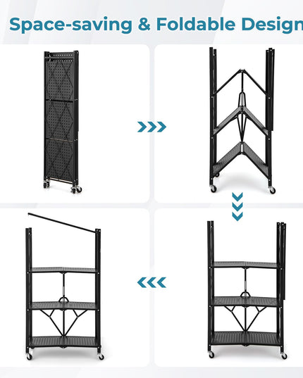 Giantex 4-Tier Foldable Storage Shelf, Collapsible Shelving Unit Display with Lockable Wheels