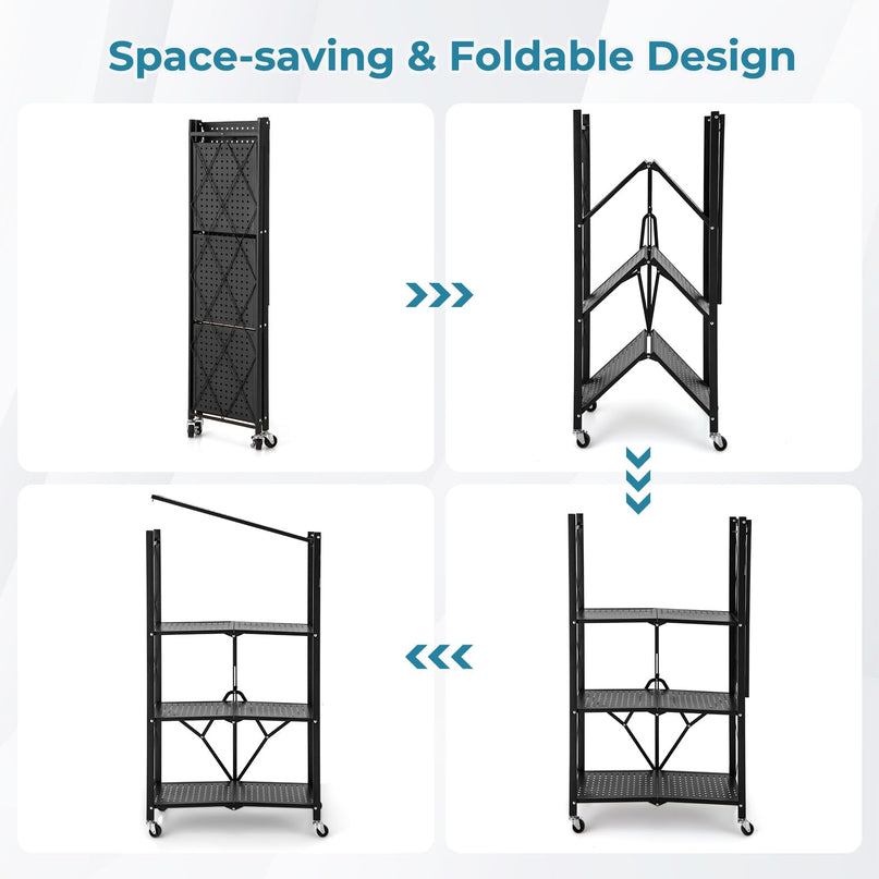 Giantex 4-Tier Foldable Storage Shelf, Collapsible Shelving Unit Display with Lockable Wheels