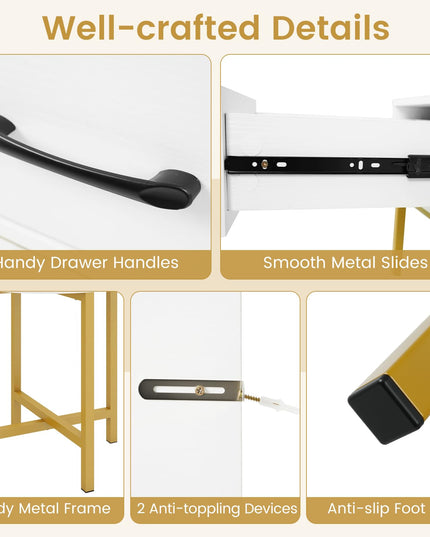 Makeup Vanity Desk with Lighted Mirror & Charging Station