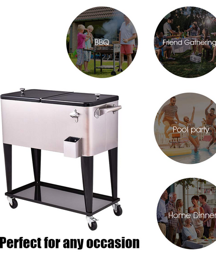Giantex 80 Quart Patio Cooler Rolling Cooler Ice Chest with Shelf