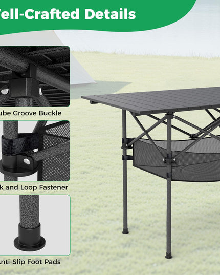 Giantex Folding Camping Table w/Aluminum Roll-up Tabletop & Mesh Basket