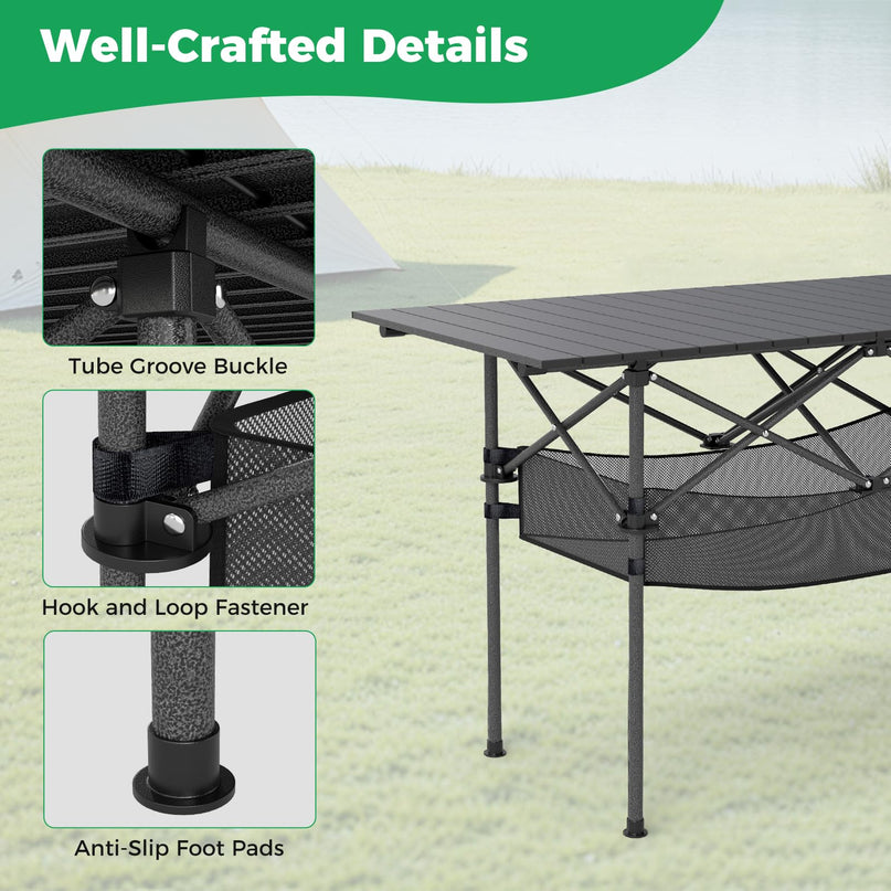 Giantex Folding Camping Table w/Aluminum Roll-up Tabletop & Mesh Basket