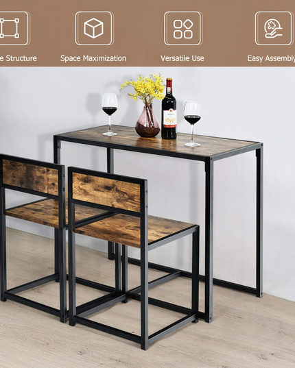 3 Piece Dining Set, Industrial Dining Table with 2 Chairs