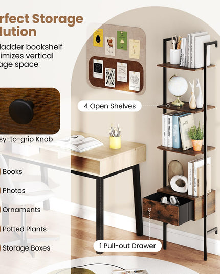 Giantex 5 Tier Ladder Bookcase with Drawer for Living Room