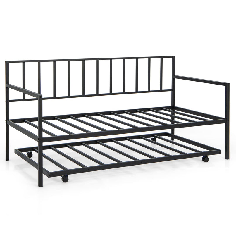 Giantex Metal Daybed with Trundle, Twin Size Daybed with Pullout Trundle & Steel Slat Support, Black