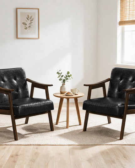 Faux Leather Accent Chair with Inclined Backrest (1/2)