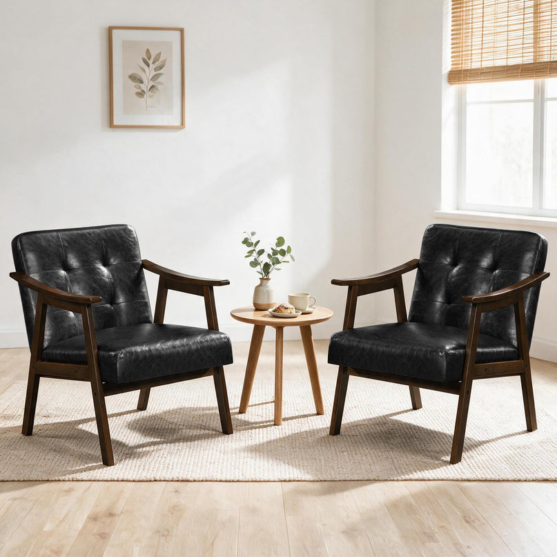 Faux Leather Accent Chair with Inclined Backrest (1/2)