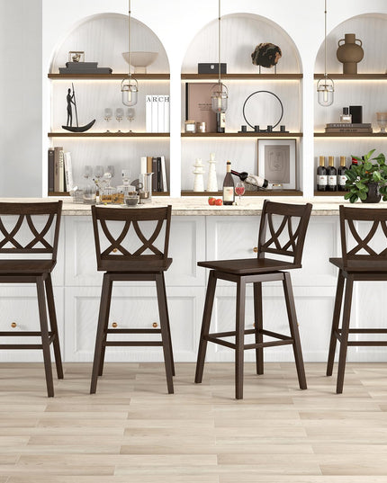 Giantex 29" Bar Stools Set of 2/4, Swivel Wooden Bar Chairs with Rubber Wood Frame, for Kitchen Island, Restaurant & Pub, Dark Grey