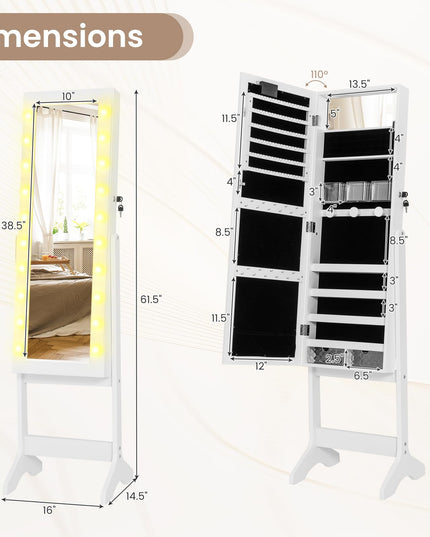 CHARMAID Jewelry Cabinet with Full Length Mirror and Warm Lights