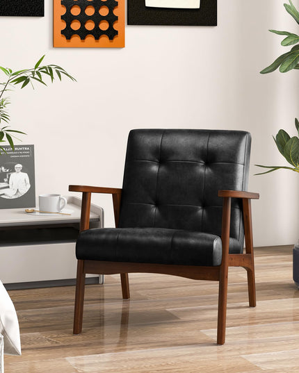 Giantex Mid Century Modern Accent Chair, Upholstered Tufted Armchair with Solid Rubber Wood Frame