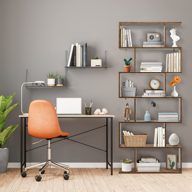Giantex Geometric Bookcase Rustic, Solid Wood S-Shaped Bookshelf