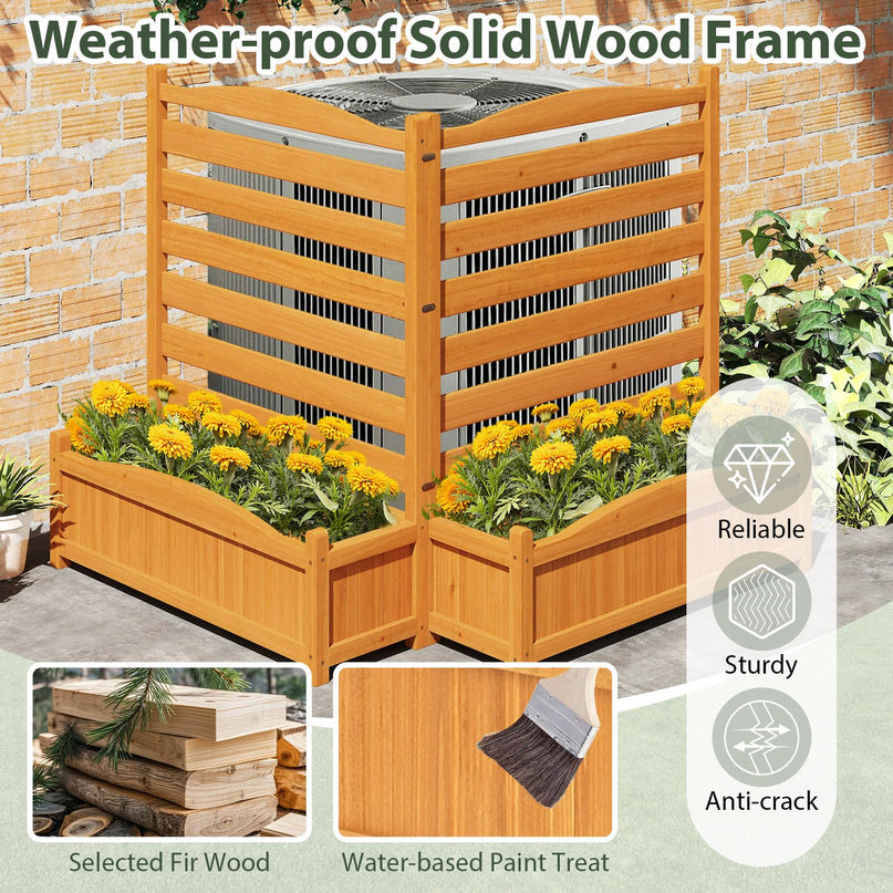 Giantex Clôture de climatiseur extérieure, brise-vue en bois avec jardinière