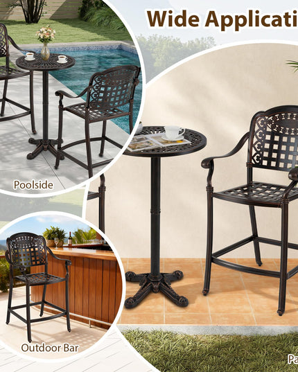 Giantex Lot de 2/4 tabourets de bar d'extérieur 65 cm Chaise de bar en aluminium moulé hauteur comptoir
