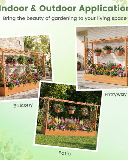 Giantex 45”Fir Wood Raised Garden Bed with Trellis & Hanging Roof