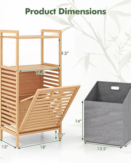 Meuble à linge inclinable en bambou Giantex avec 2 étagères de rangement
