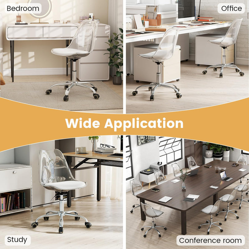 Giantex Acrylic Clear Desk Chair with PU Leather Cushion