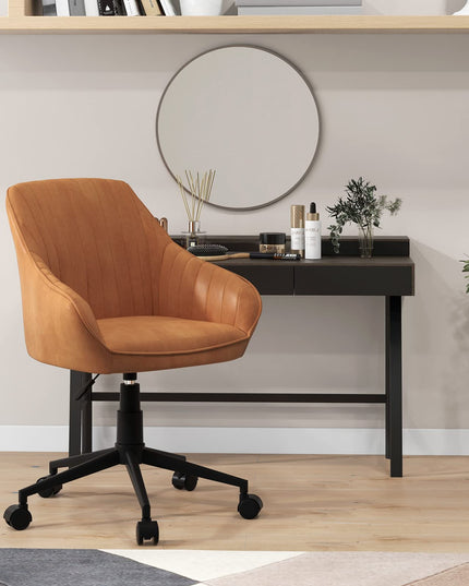 Giantex Leather Office Chair Brown, Mid Century Desk Chair with Wheels and Ergonomic Armrests