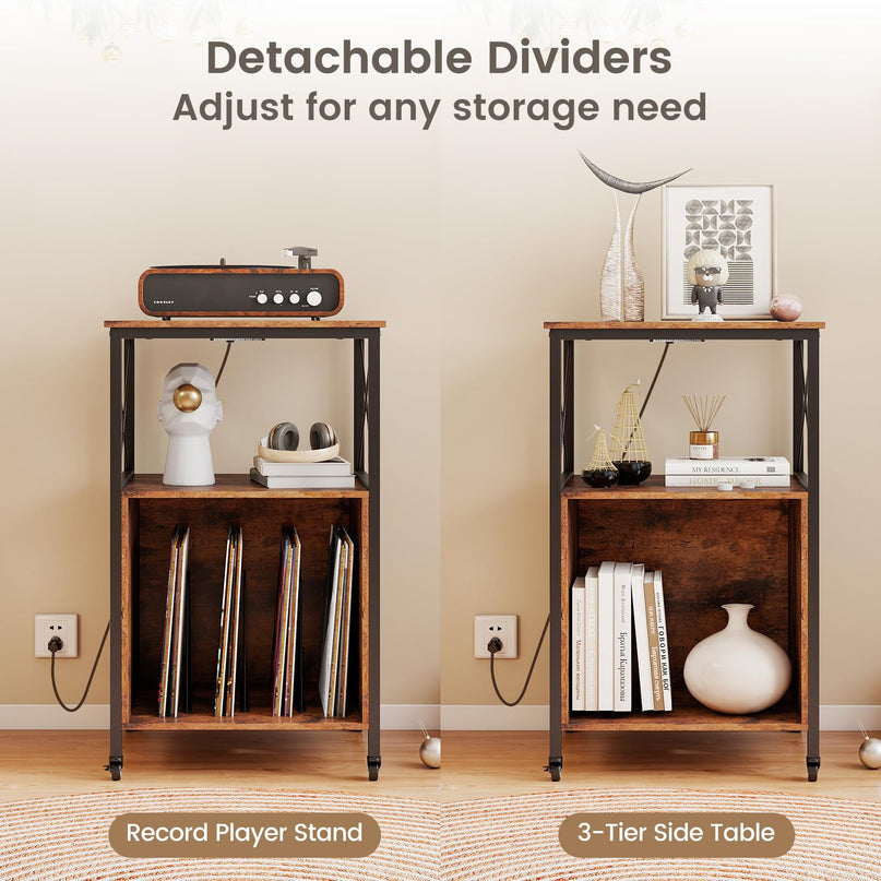 Giantex Record Player Stand with Charging Station for Living Room