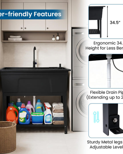 Giantex Freestanding Utility Sink with Bottom Storage Shelf
