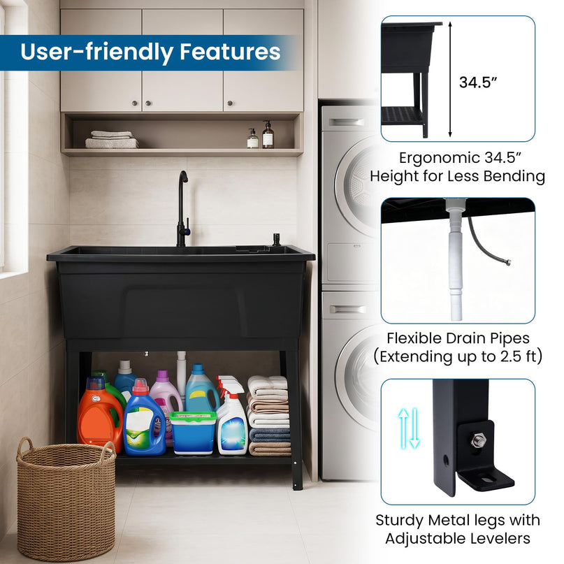 Giantex Freestanding Utility Sink with Bottom Storage Shelf