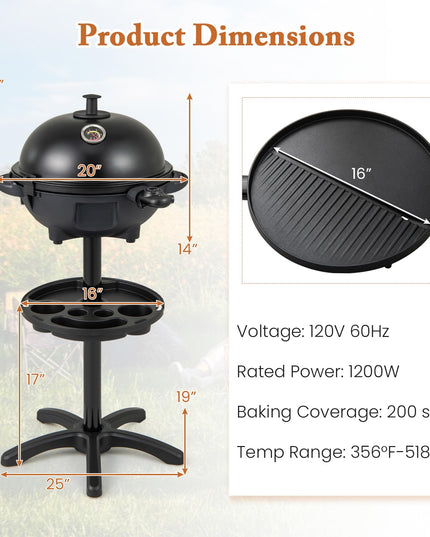 Giantex Electric Grill Outdoor, 1200W Electric BBQ Grills