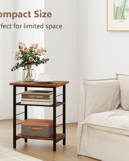 Giantex 3 Tier Side Table with Adjustable Mesh Shelf