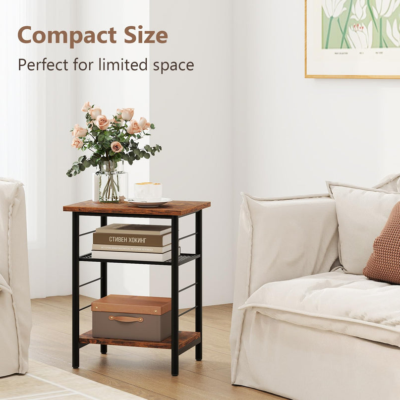 Giantex 3 Tier Side Table with Adjustable Mesh Shelf