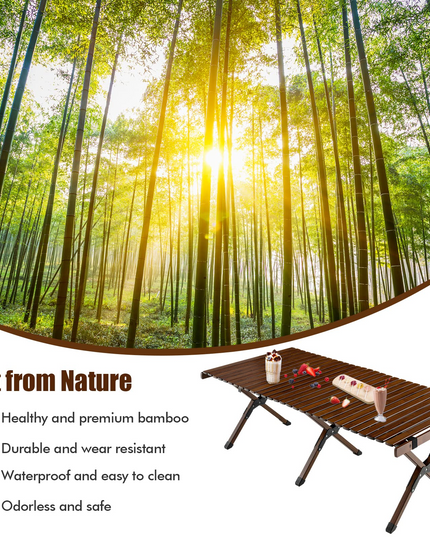 Giantex Folding Picnic Table, Wooden Roll-up Bamboo Tabletop, Portable Camping Table