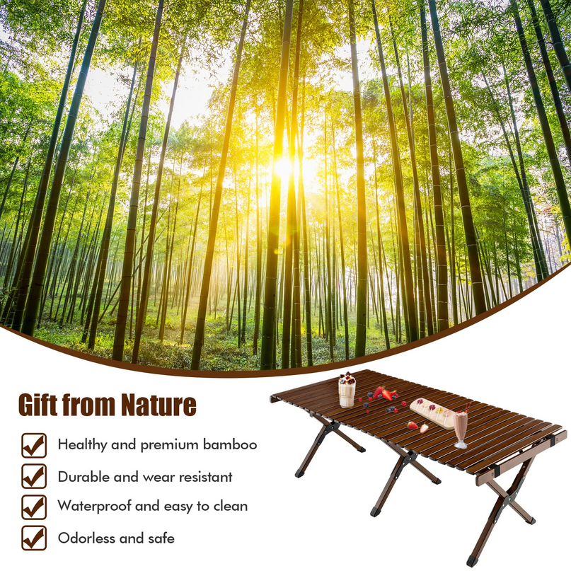 Giantex Folding Picnic Table, Wooden Roll-up Bamboo Tabletop, Portable Camping Table