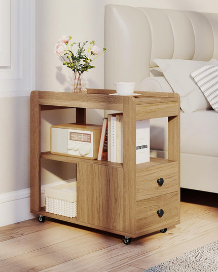 Giantex Rolling Side Table with Storage with Wheels & Open Shelves