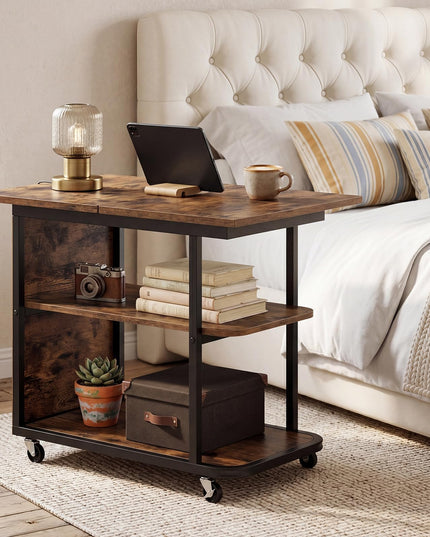 Giantex 3-Tier Mobile Side Table with Foldable Top & Universal Wheels (1/2)