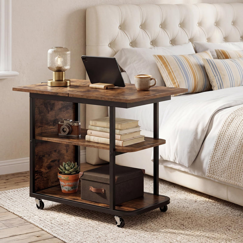 Giantex 3-Tier Mobile Side Table with Foldable Top & Universal Wheels (1/2)