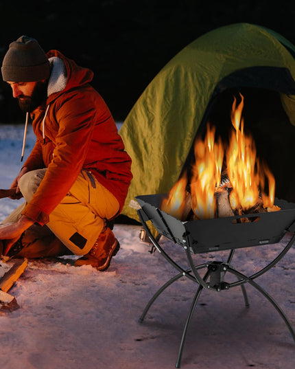 Giantex Folding Campfire Grill, Camping Fire Pit with Stainless Steel Grates, Collapsible Aluminum Legs, Carry Bag
