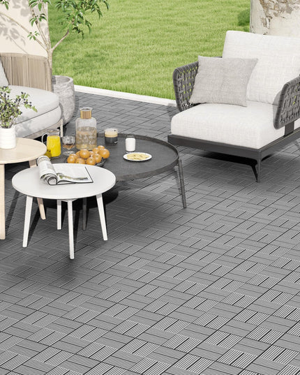 Giantex 18/36 PCS Interlocking Deck Tiles - 12" x 12" Composite Decking Boards Waterproof All Weather