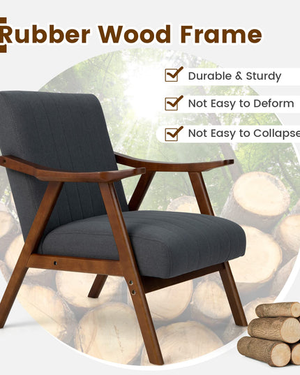 Giantex Mid-Century Modern Accent Chair - Comfy Upholstered Lounge Chair with Arms, Anti-Slip Felt Pads