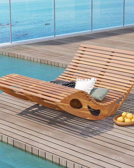 Giantex Extra-Large Dual Outdoor Rocking Chair, Acacia Wood Patio Lounge Chair with Ergonomic Curved & Slatted Seat