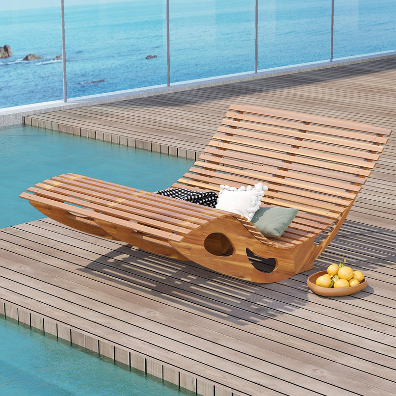 Giantex Extra-Large Dual Outdoor Rocking Chair, Acacia Wood Patio Lounge Chair with Ergonomic Curved & Slatted Seat