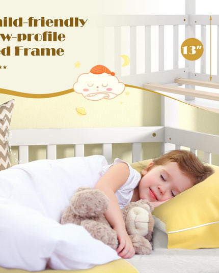 Giantex Extendable House Bed for Kids, Twin to King Daybed with Roof & Fence Rails, Wood Kids Bed Frame for Teens