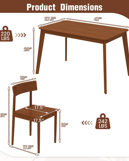 Giantex Rectangular Kitchen Table and 4 Chairs Set with Rubber Wood Frame