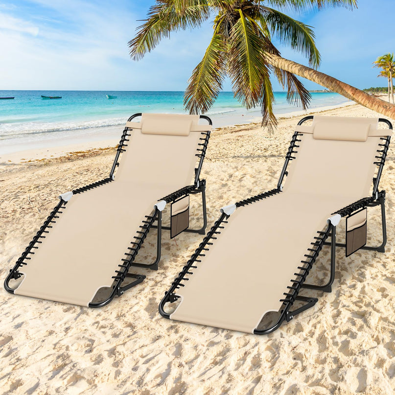 Giantex Folding Tanning Chair with 4 Adjustable Positions & Footrest Load 440 Lbs