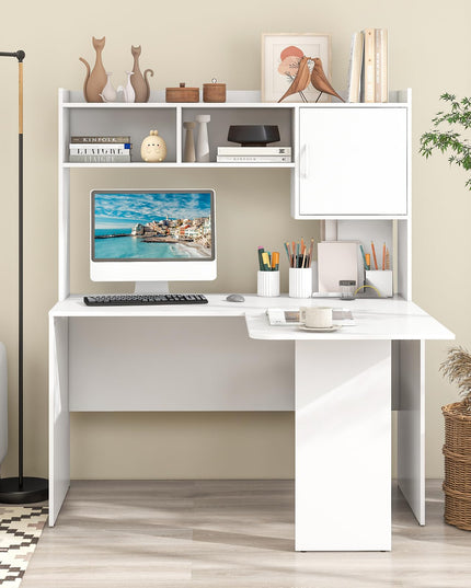 Giantex L Shaped Desk with Hutch, Corner Computer Desk with Storage Shelf & Cabinet