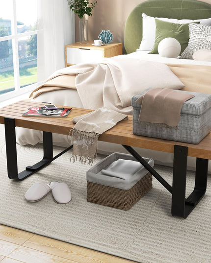 Giantex Dining Bench, 60 Inch Entryway Shoe Rack Bench, Long Kitchen Bench with Metal Frame