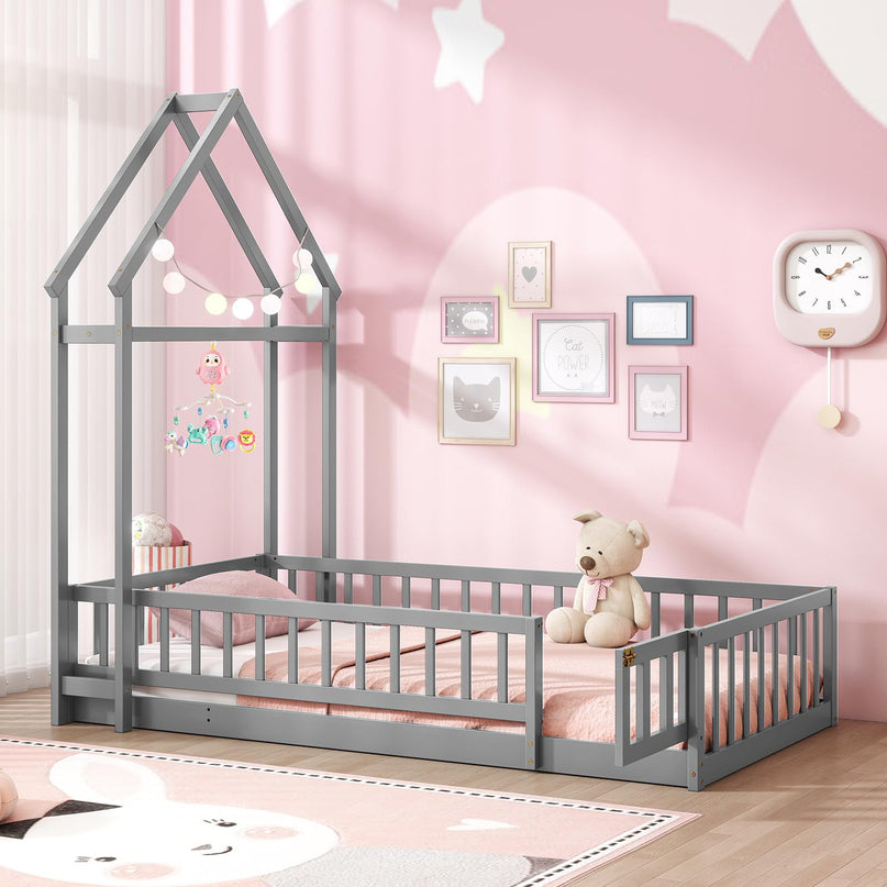 Giantex Twin House Floor Bed for Kids for Girls or Boys