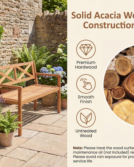 Giantex 47" Patio Acacia Wood 2-Person Outdoor Bench
